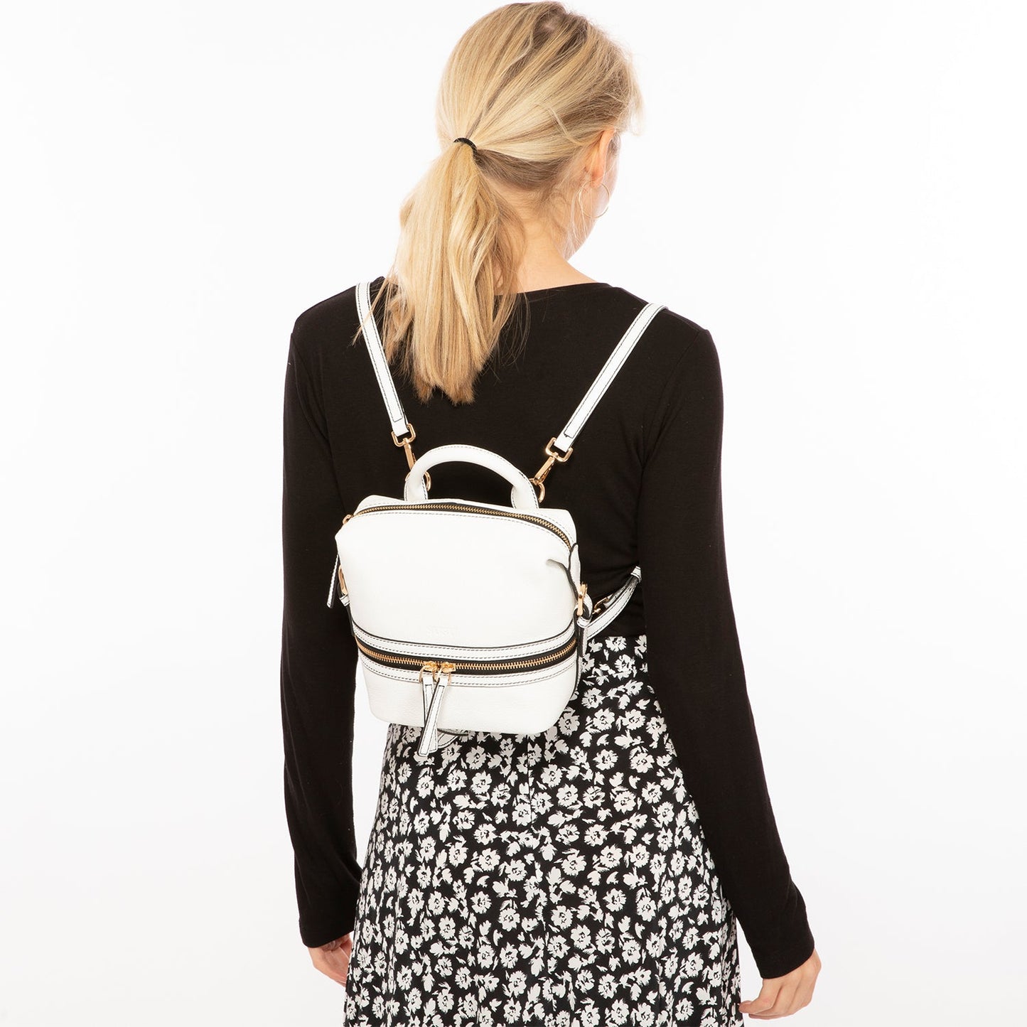 Ashley White Mini Leather Backpack