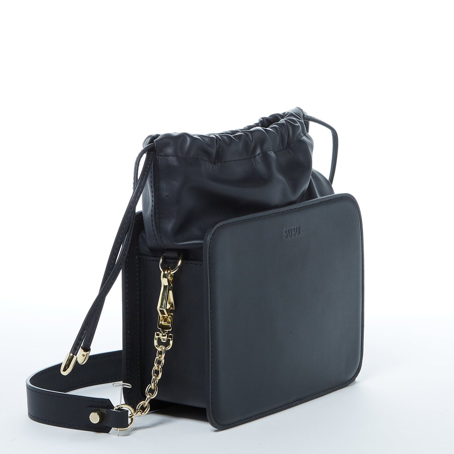 Patricia Black Leather Drawstring Purse