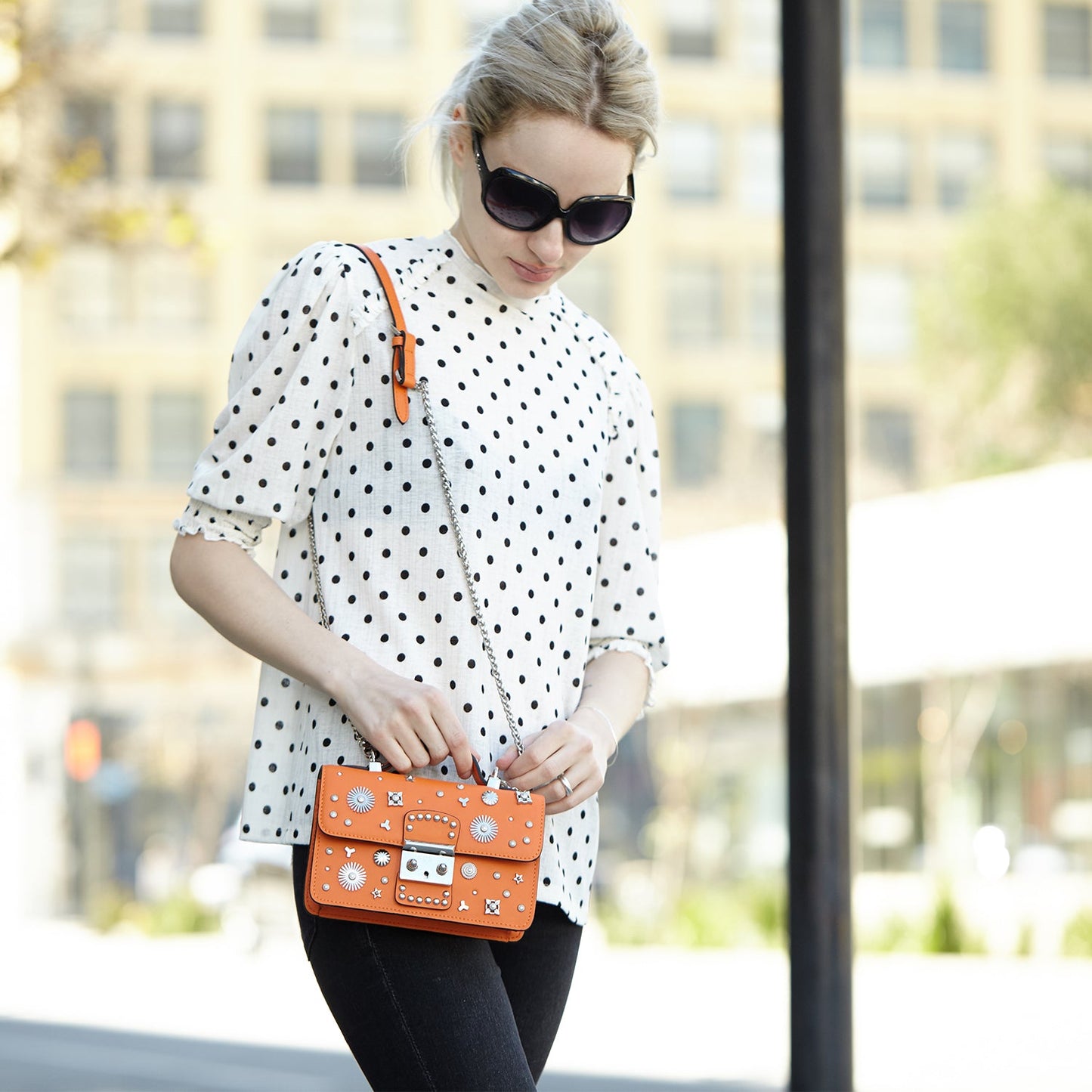 Hollywood Orange Studded Crossbody