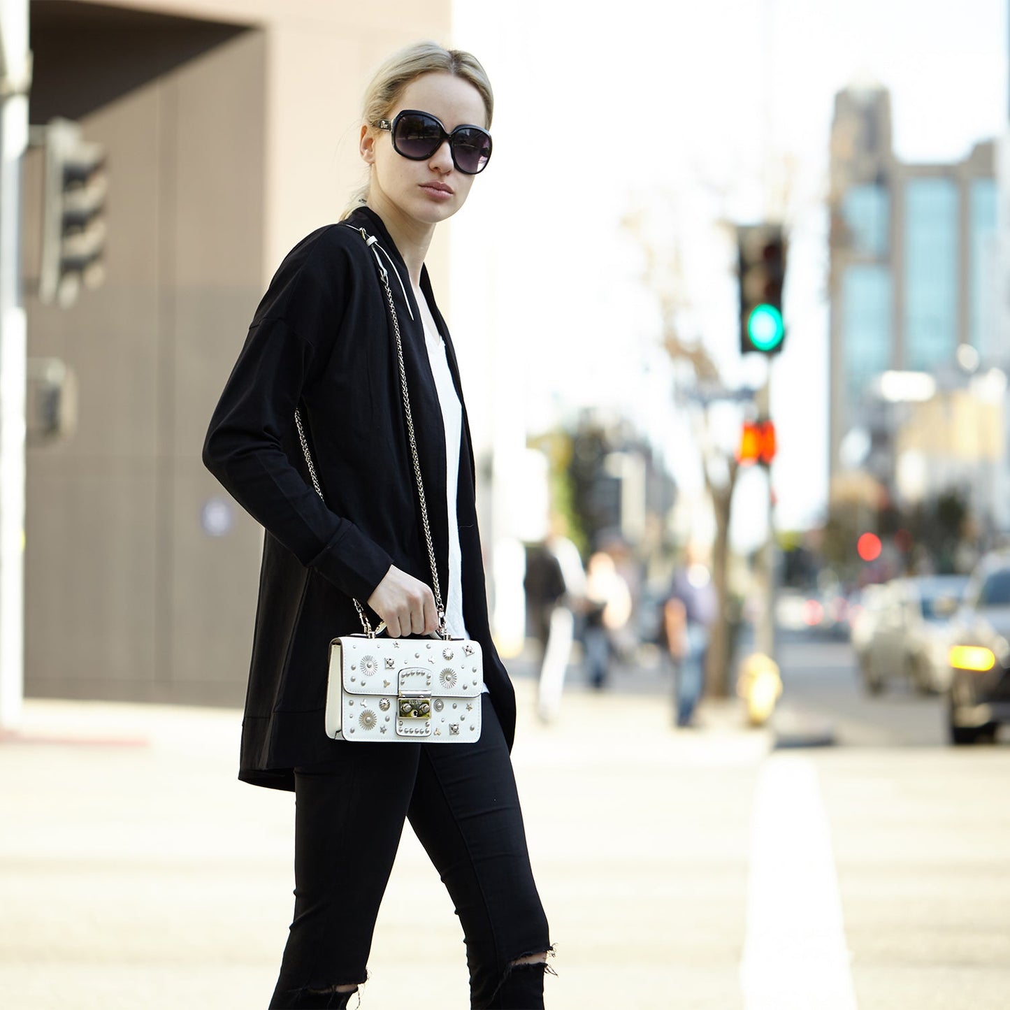 Hollywood White Leather Crossbody