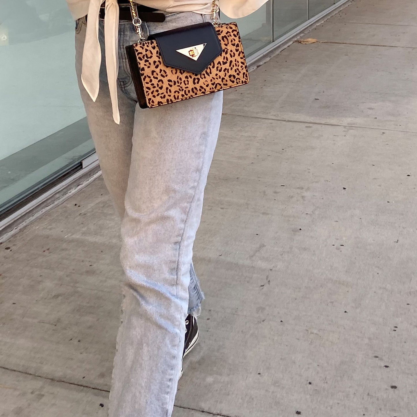 Mary Black Leopard Mini Leather Wristlet