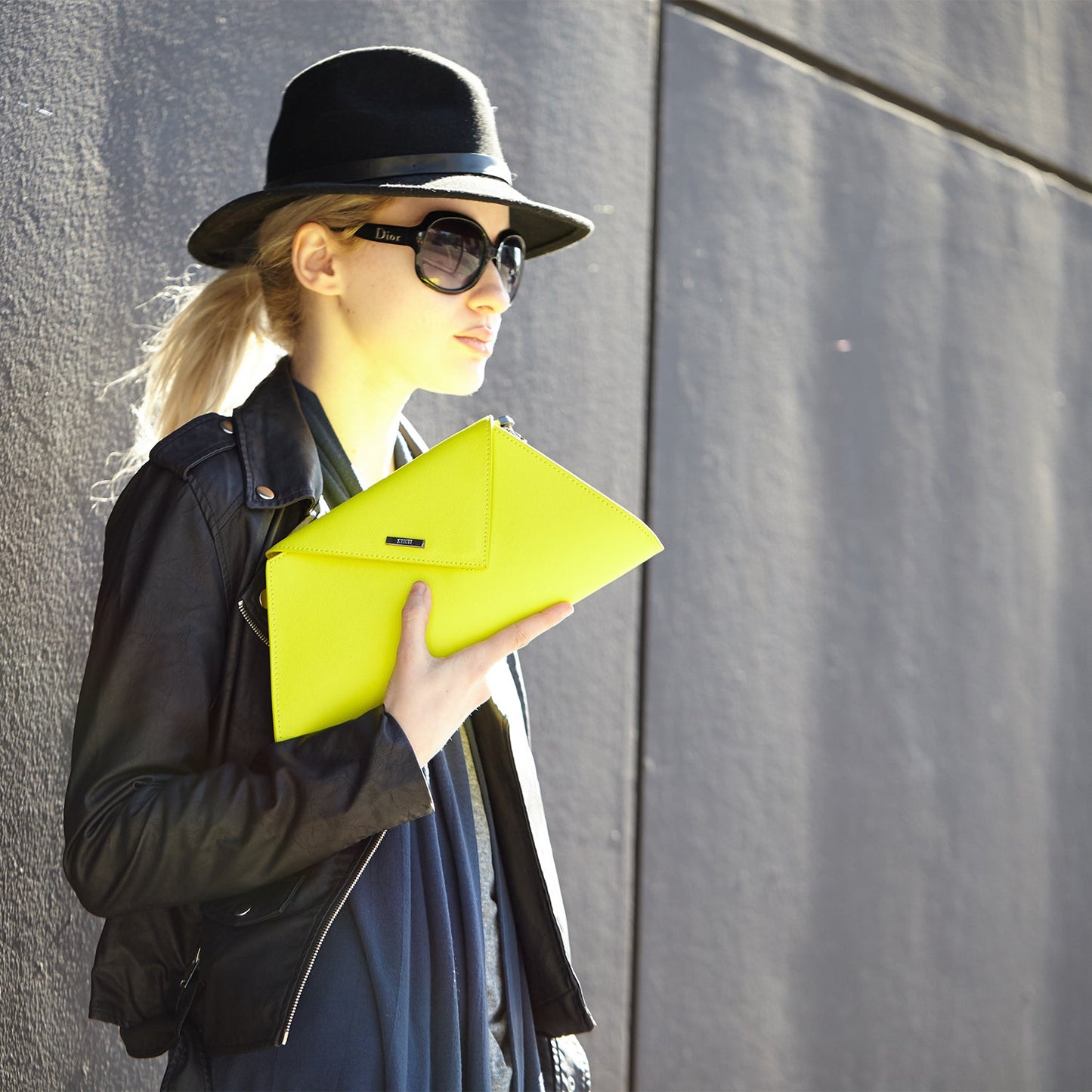 Angelica Electric Yellow Leather Clutch