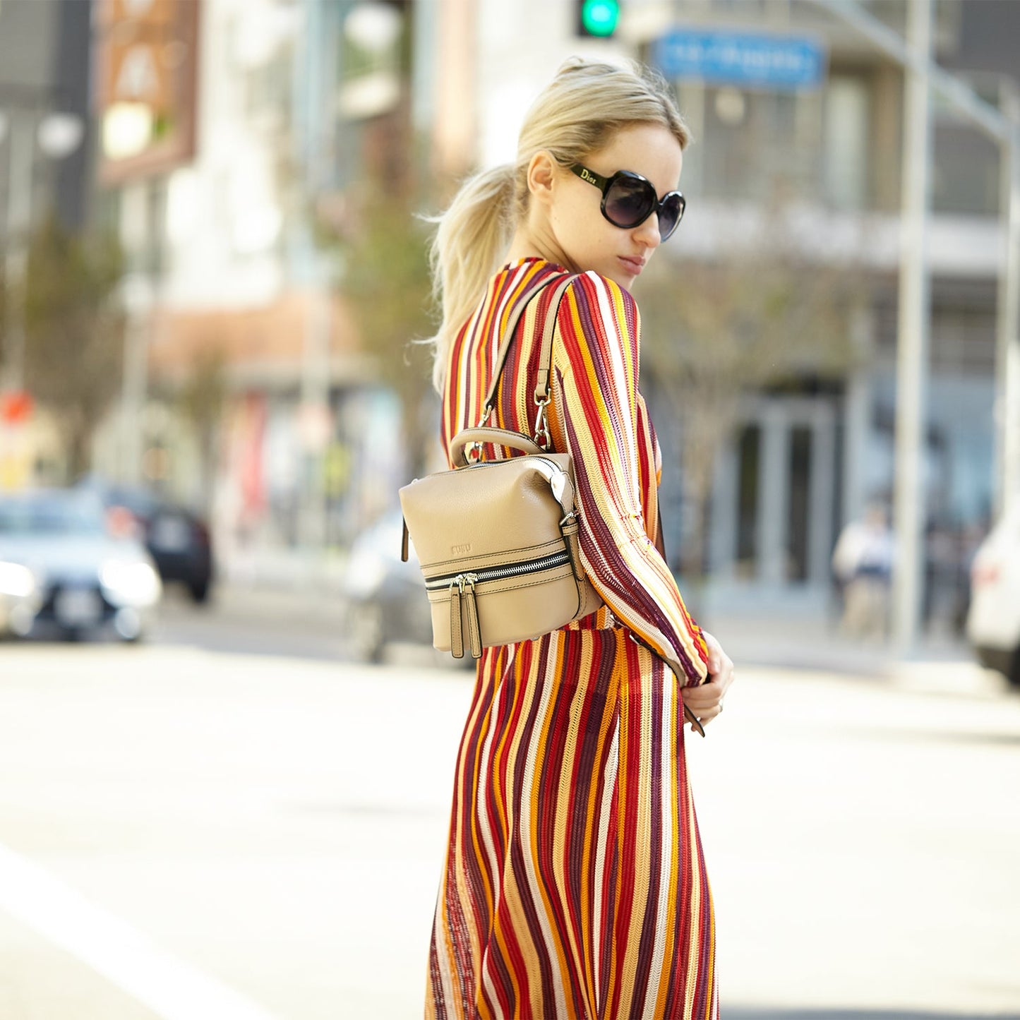 Ashley Beige Mini Leather Backpack