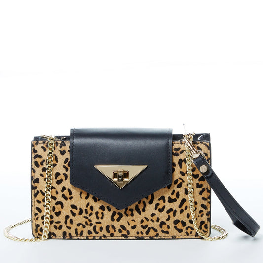 Mary Black Leopard Mini Leather Wristlet