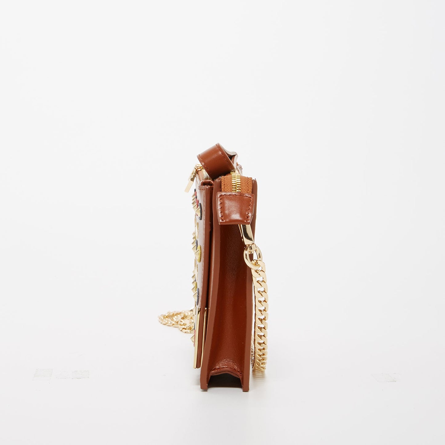 Brown Studded Crossbody Clutch