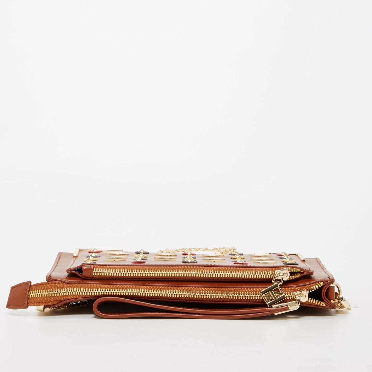Brown Studded Crossbody Clutch