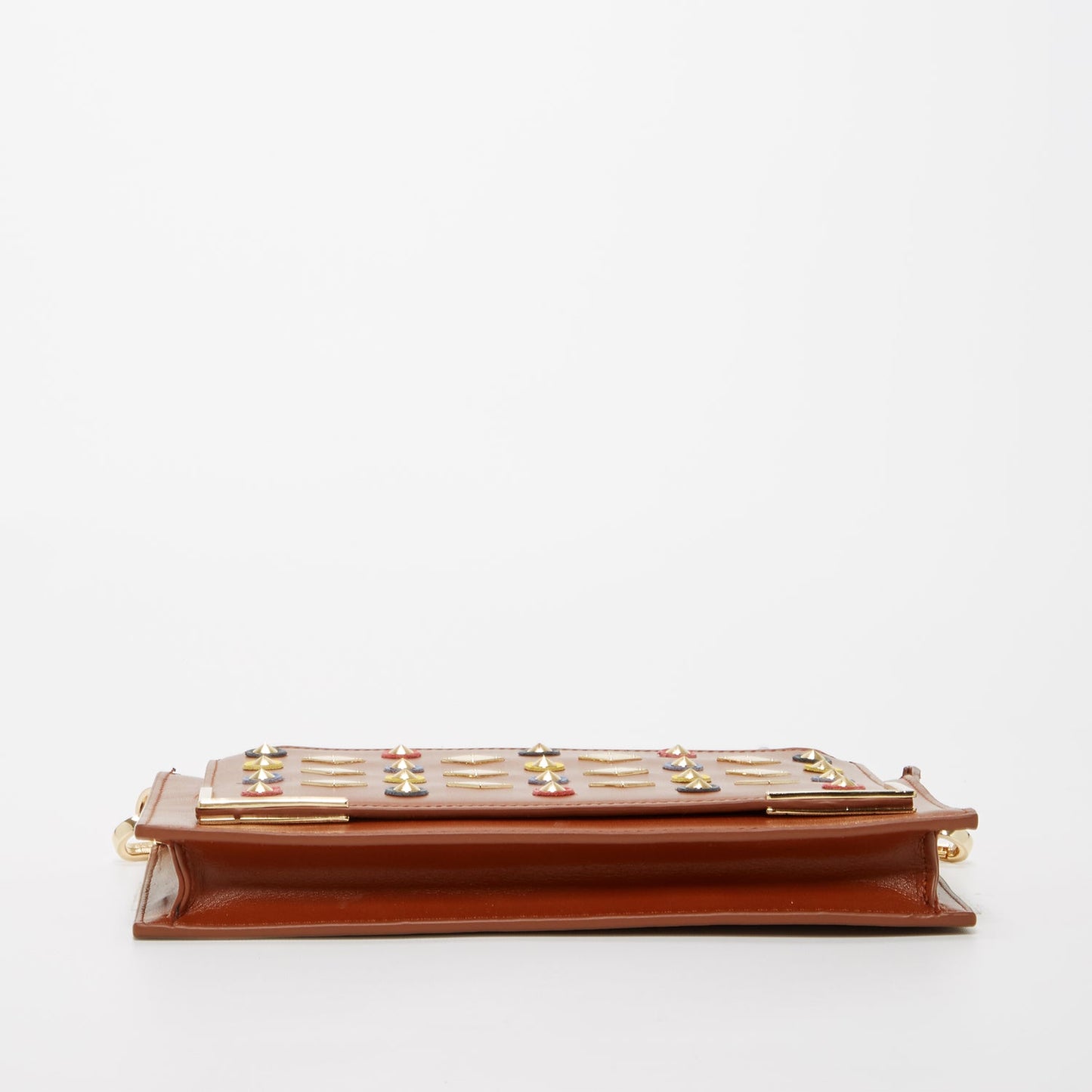Brown Studded Crossbody Clutch