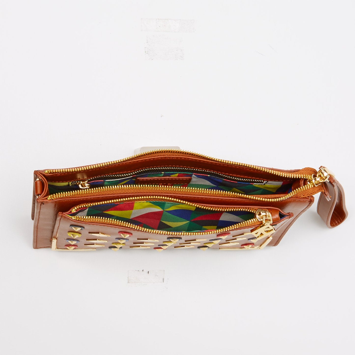 Brown Studded Crossbody Clutch