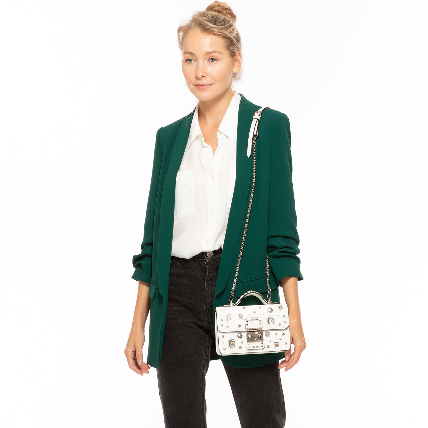 Hollywood White Leather Crossbody