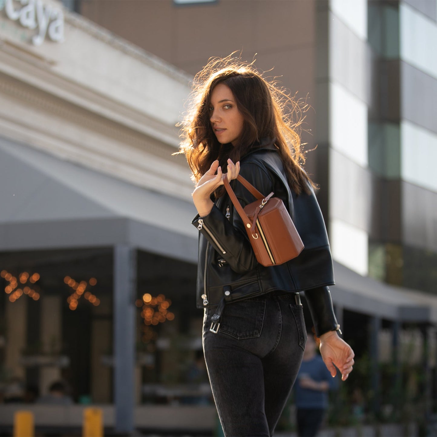 Harper Amber Leather Bucket Bag