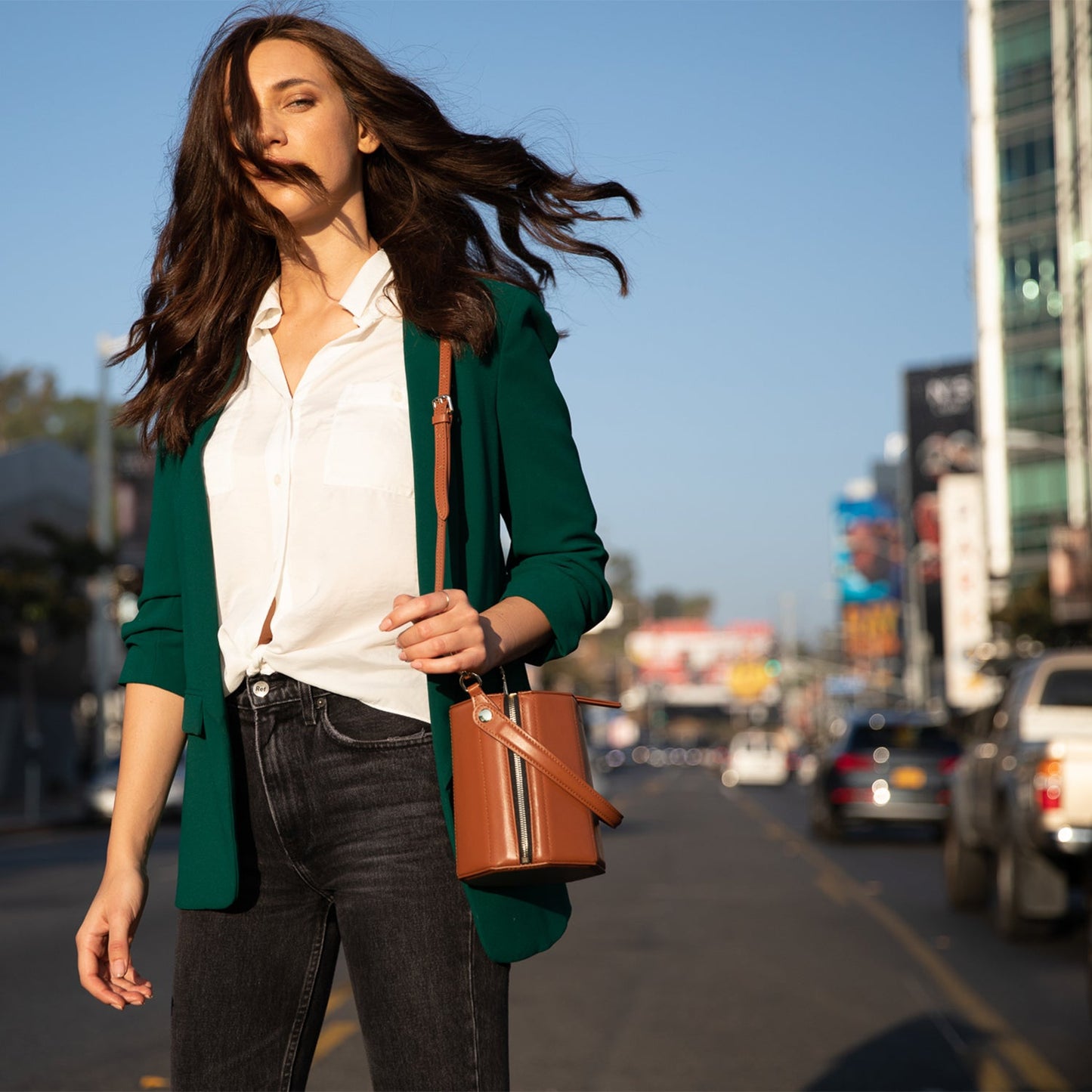 Harper Amber Leather Bucket Bag